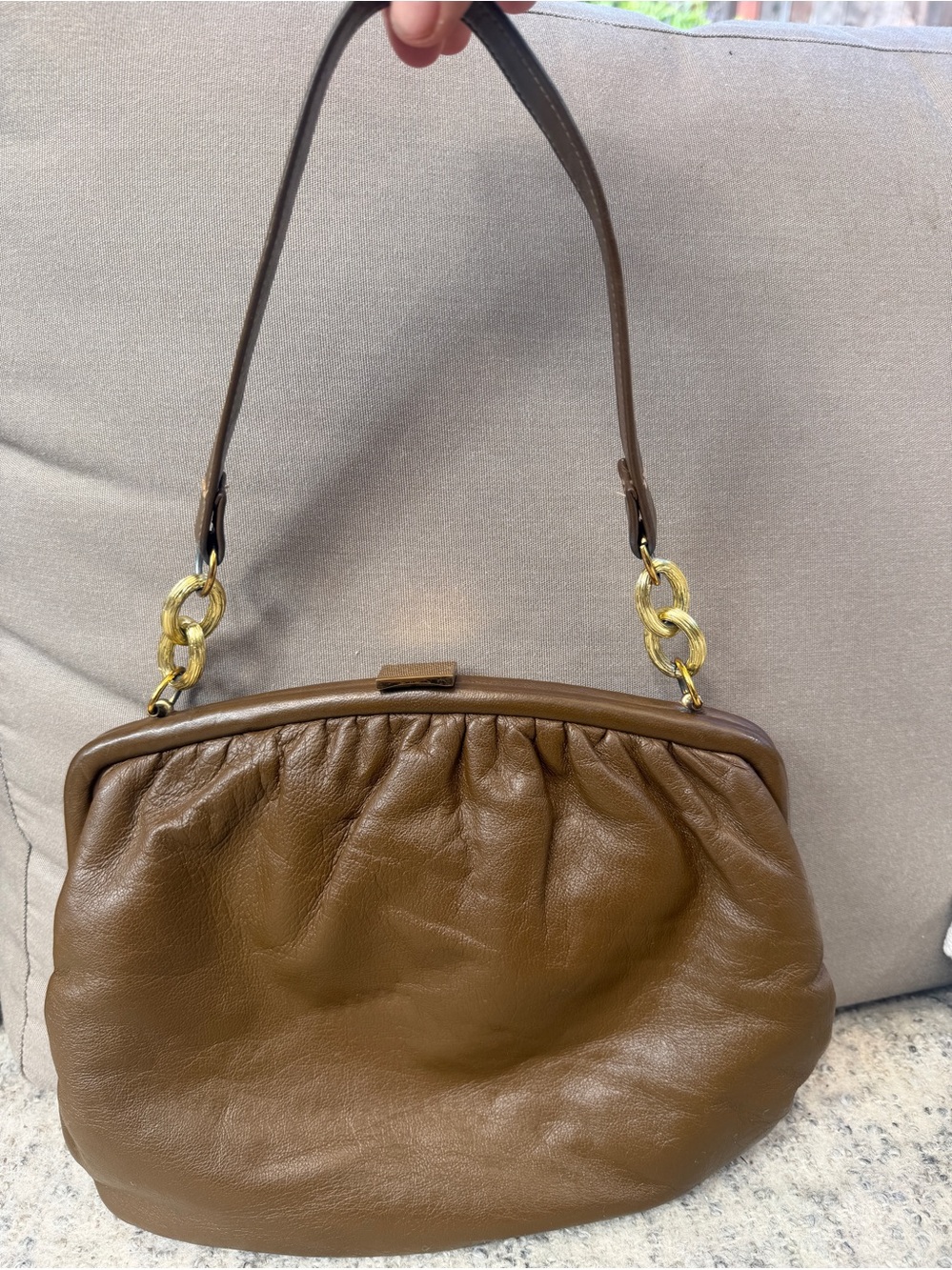 Vintage 50s/60s Ingber brown Leather Handbag clutch shoulder bag chain handle